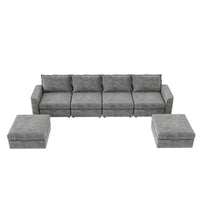 Canapé Sectionnel Modulable Gris 6 Places Convertible en Forme de U 115 pouces avec Pouf, Tissu Personnalisable et Accoudoirs Inclinables