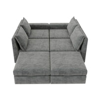 Canapé Sectionnel Modulable Gris 6 Places Convertible en Forme de U 115 pouces avec Pouf, Tissu Personnalisable et Accoudoirs Inclinables