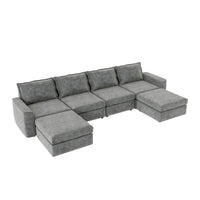 Canapé Sectionnel Modulable Gris 6 Places Convertible en Forme de U 115 pouces avec Pouf, Tissu Personnalisable et Accoudoirs Inclinables