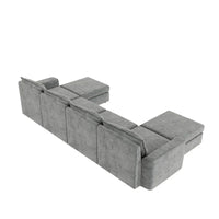 Canapé Sectionnel Modulable Gris 6 Places Convertible en Forme de U 115 pouces avec Pouf, Tissu Personnalisable et Accoudoirs Inclinables