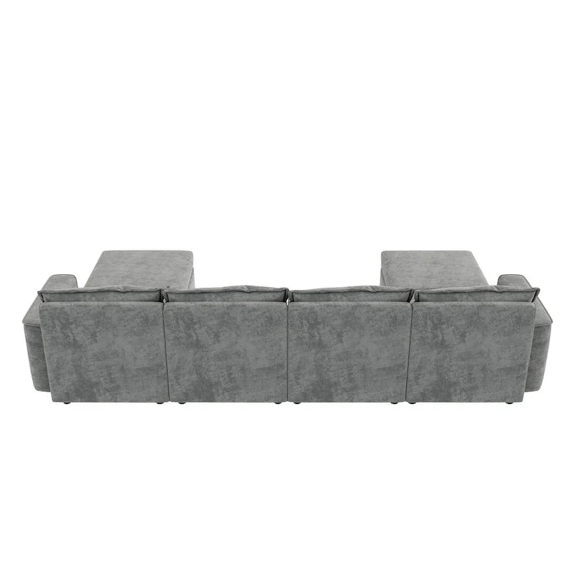 Canapé Sectionnel Modulable Gris 6 Places Convertible en Forme de U 115 pouces avec Pouf, Tissu Personnalisable et Accoudoirs Inclinables