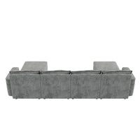 Canapé Sectionnel Modulable Gris 6 Places Convertible en Forme de U 115 pouces avec Pouf, Tissu Personnalisable et Accoudoirs Inclinables
