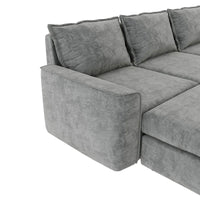 Canapé Sectionnel Modulable Gris 6 Places Convertible en Forme de U 115 pouces avec Pouf, Tissu Personnalisable et Accoudoirs Inclinables