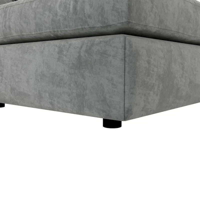 Canapé Sectionnel Modulable Gris 6 Places Convertible en Forme de U 115 pouces avec Pouf, Tissu Personnalisable et Accoudoirs Inclinables
