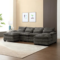 Canapé Sectionnel 4 Places Moderne en Chenille Forme U 110.63 pouces avec Doubles Coussins, 2 Méridiennes et Mousse Haute Densité