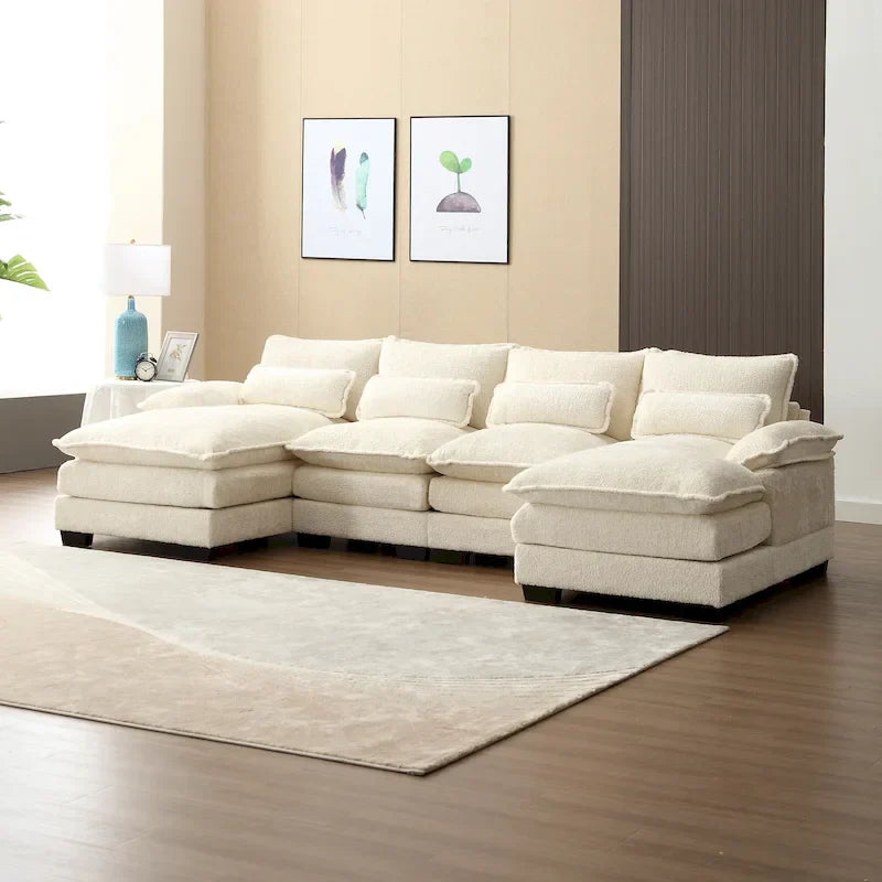 Canapé Sectionnel 4 Places Moderne en Chenille Forme U 110.63 pouces avec Doubles Coussins, 2 Méridiennes et Mousse Haute Densité