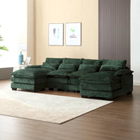 Canapé Sectionnel 4 Places Moderne en Chenille Forme U 110.63 pouces avec Doubles Coussins, 2 Méridiennes et Mousse Haute Densité