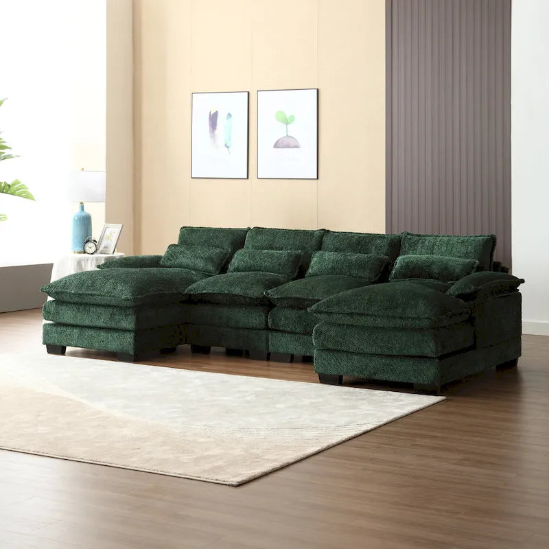 Canapé Sectionnel 4 Places Moderne en Chenille Forme U 110.63 pouces avec Doubles Coussins, 2 Méridiennes et Mousse Haute Densité