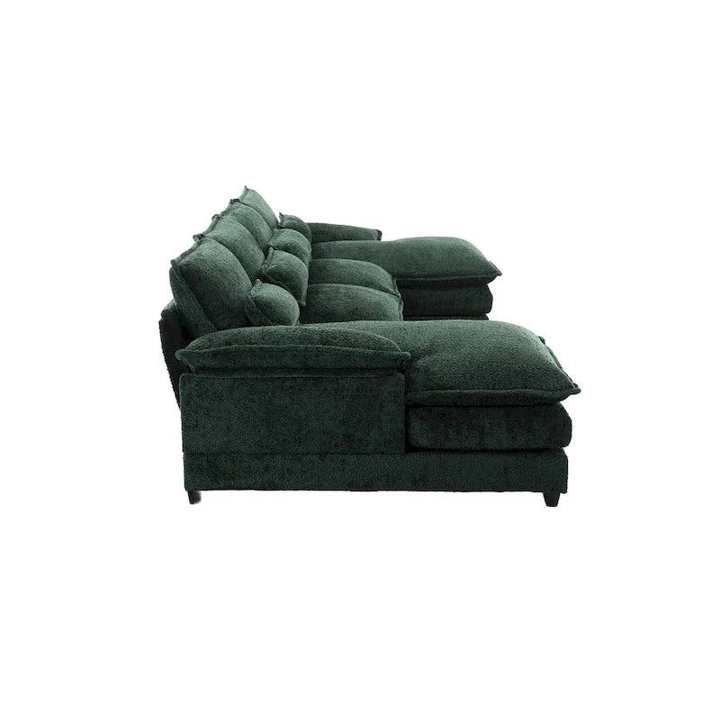 Canapé Sectionnel 4 Places Moderne en Chenille Forme U 110.63 pouces avec Doubles Coussins, 2 Méridiennes et Mousse Haute Densité