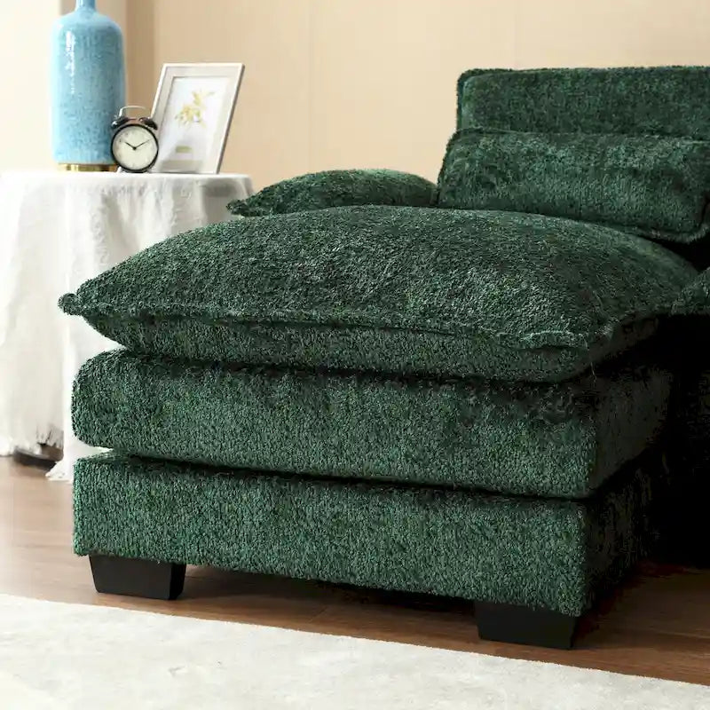 Canapé Sectionnel 4 Places Moderne en Chenille Forme U 110.63 pouces avec Doubles Coussins, 2 Méridiennes et Mousse Haute Densité
