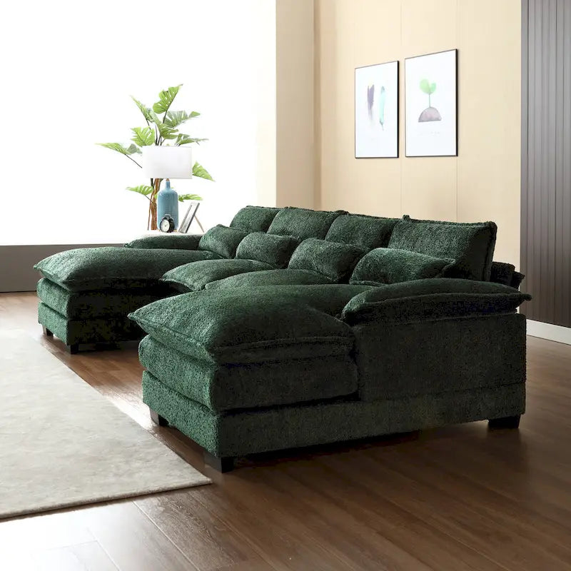 Canapé Sectionnel 4 Places Moderne en Chenille Forme U 110.63 pouces avec Doubles Coussins, 2 Méridiennes et Mousse Haute Densité