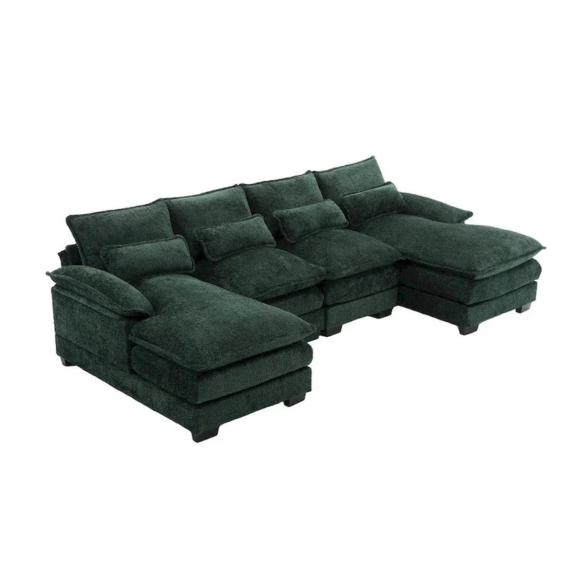Canapé Sectionnel 4 Places Moderne en Chenille Forme U 110.63 pouces avec Doubles Coussins, 2 Méridiennes et Mousse Haute Densité