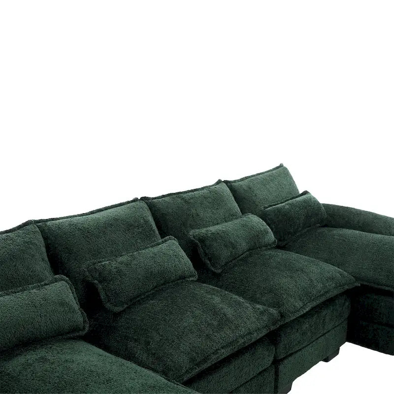 Canapé Sectionnel 4 Places Moderne en Chenille Forme U 110.63 pouces avec Doubles Coussins, 2 Méridiennes et Mousse Haute Densité