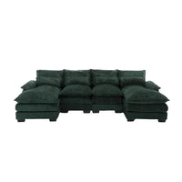 Canapé Sectionnel 4 Places Moderne en Chenille Forme U 110.63 pouces avec Doubles Coussins, 2 Méridiennes et Mousse Haute Densité