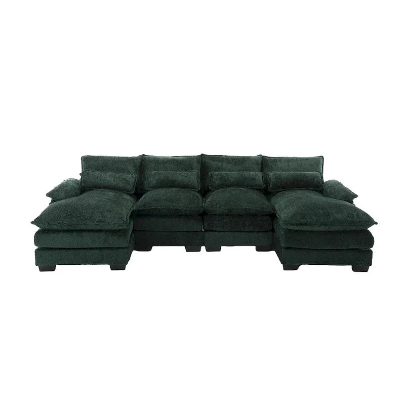 Canapé Sectionnel 4 Places Moderne en Chenille Forme U 110.63 pouces avec Doubles Coussins, 2 Méridiennes et Mousse Haute Densité