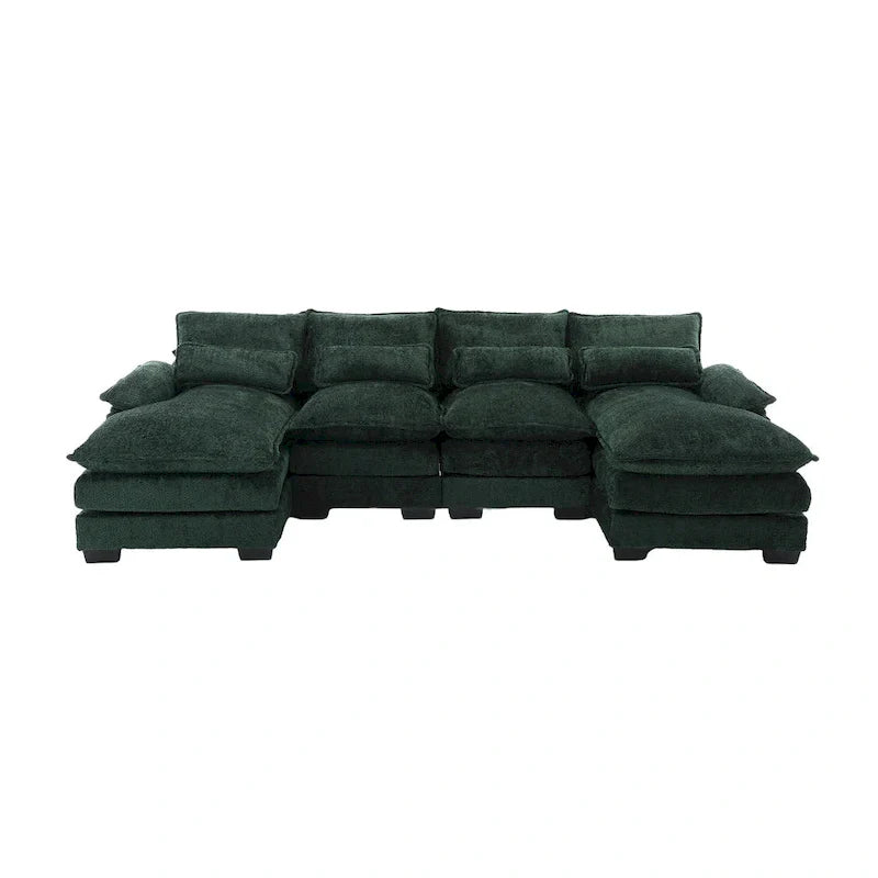 Canapé Sectionnel 4 Places Moderne en Chenille Forme U 110.63 pouces avec Doubles Coussins, 2 Méridiennes et Mousse Haute Densité