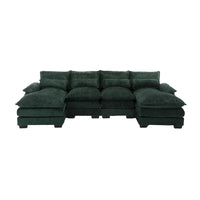 Canapé Sectionnel 4 Places Moderne en Chenille Forme U 110.63 pouces avec Doubles Coussins, 2 Méridiennes et Mousse Haute Densité