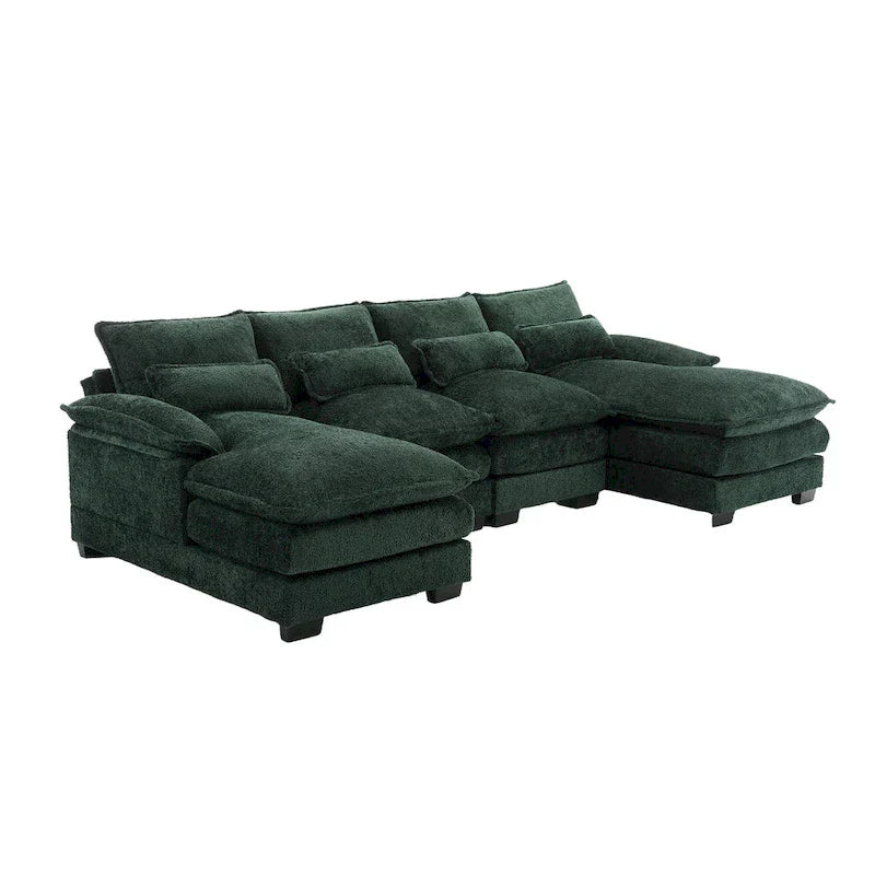 Canapé Sectionnel 4 Places Moderne en Chenille Forme U 110.63 pouces avec Doubles Coussins, 2 Méridiennes et Mousse Haute Densité