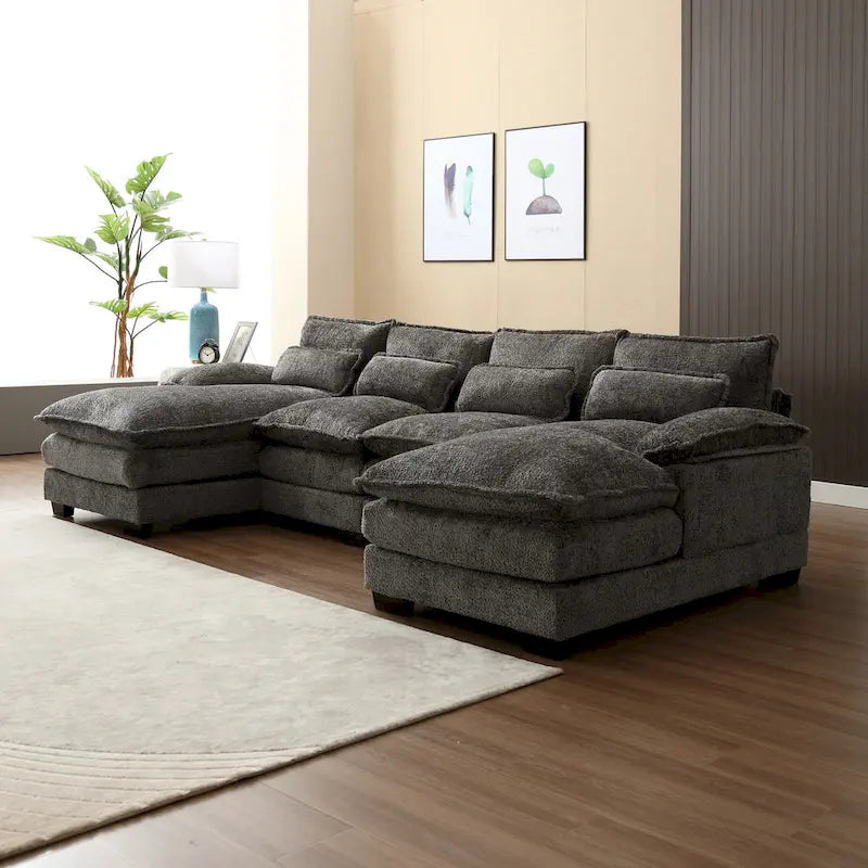 Canapé Sectionnel 4 Places Moderne en Chenille Forme U 110.63 pouces avec Doubles Coussins, 2 Méridiennes et Mousse Haute Densité