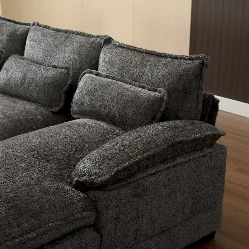 Canapé Sectionnel 4 Places Moderne en Chenille Forme U 110.63 pouces avec Doubles Coussins, 2 Méridiennes et Mousse Haute Densité
