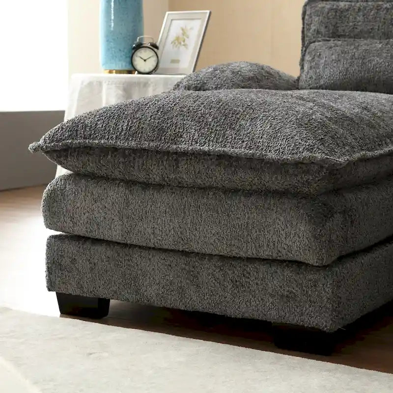 Canapé Sectionnel 4 Places Moderne en Chenille Forme U 110.63 pouces avec Doubles Coussins, 2 Méridiennes et Mousse Haute Densité