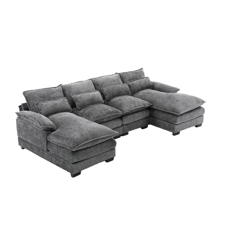 Canapé Sectionnel 4 Places Moderne en Chenille Forme U 110.63 pouces avec Doubles Coussins, 2 Méridiennes et Mousse Haute Densité