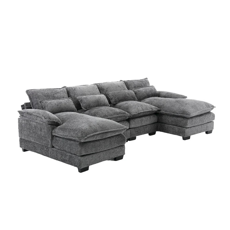 Canapé Sectionnel 4 Places Moderne en Chenille Forme U 110.63 pouces avec Doubles Coussins, 2 Méridiennes et Mousse Haute Densité