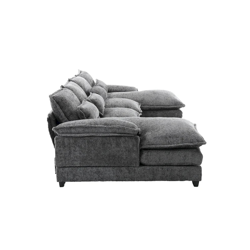 Canapé Sectionnel 4 Places Moderne en Chenille Forme U 110.63 pouces avec Doubles Coussins, 2 Méridiennes et Mousse Haute Densité