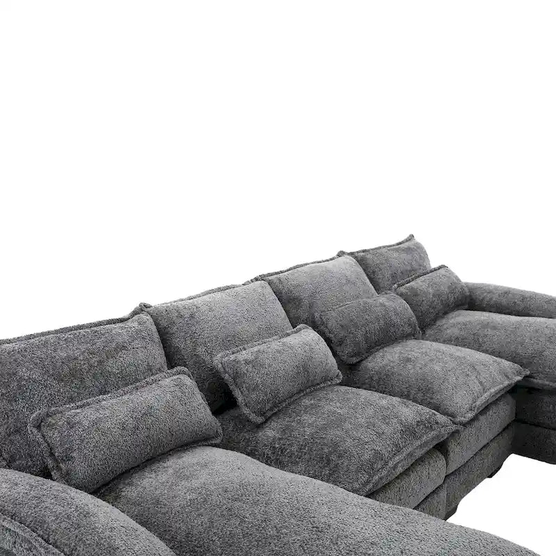 Canapé Sectionnel 4 Places Moderne en Chenille Forme U 110.63 pouces avec Doubles Coussins, 2 Méridiennes et Mousse Haute Densité