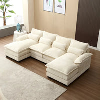 Canapé Sectionnel 4 Places Moderne en Chenille Forme U 110.63 pouces avec Doubles Coussins, 2 Méridiennes et Mousse Haute Densité