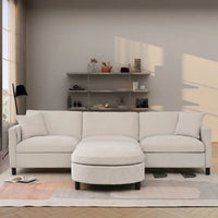 107.87 Canapé sectionnel 4 places avec coussin amovible et pouf mobile