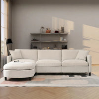 107.87 Canapé sectionnel 4 places avec coussin amovible et pouf mobile