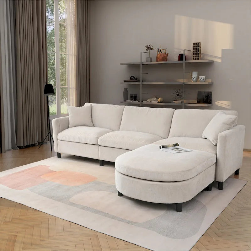 107.87 Canapé sectionnel 4 places avec coussin amovible et pouf mobile