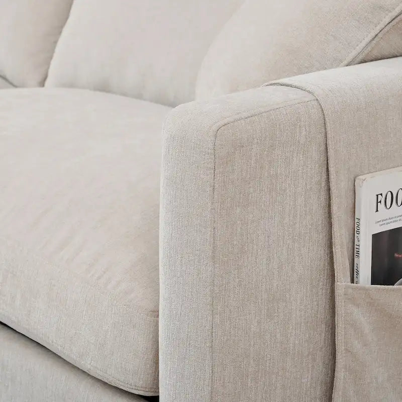 107.87 Canapé sectionnel 4 places avec coussin amovible et pouf mobile