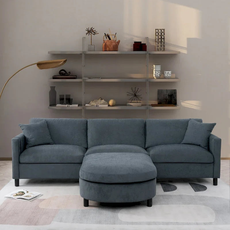 107.87 Canapé sectionnel 4 places avec coussin amovible et pouf mobile