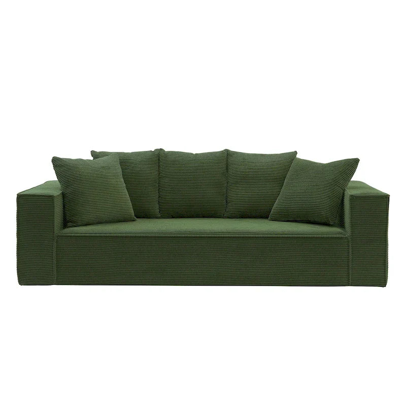 Canapé modulable 3 places en velours côtelé 88,97 avec 5 coussins et design spacieux