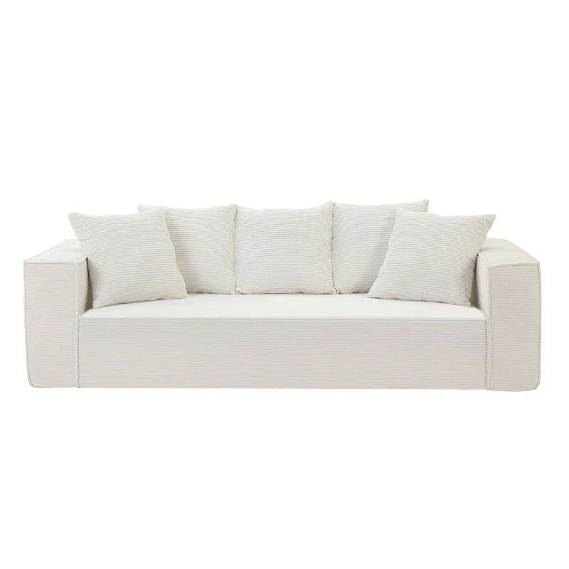 Canapé modulable 3 places en velours côtelé 88,97 avec 5 coussins et design spacieux
