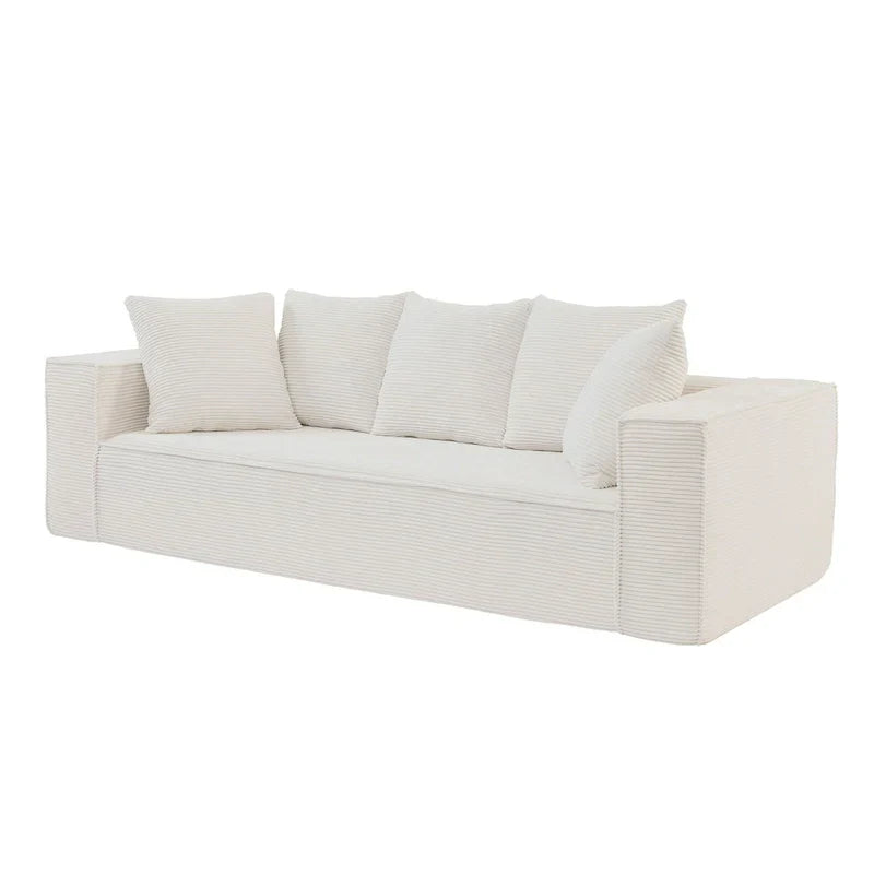 Canapé modulable 3 places en velours côtelé 88,97 avec 5 coussins et design spacieux