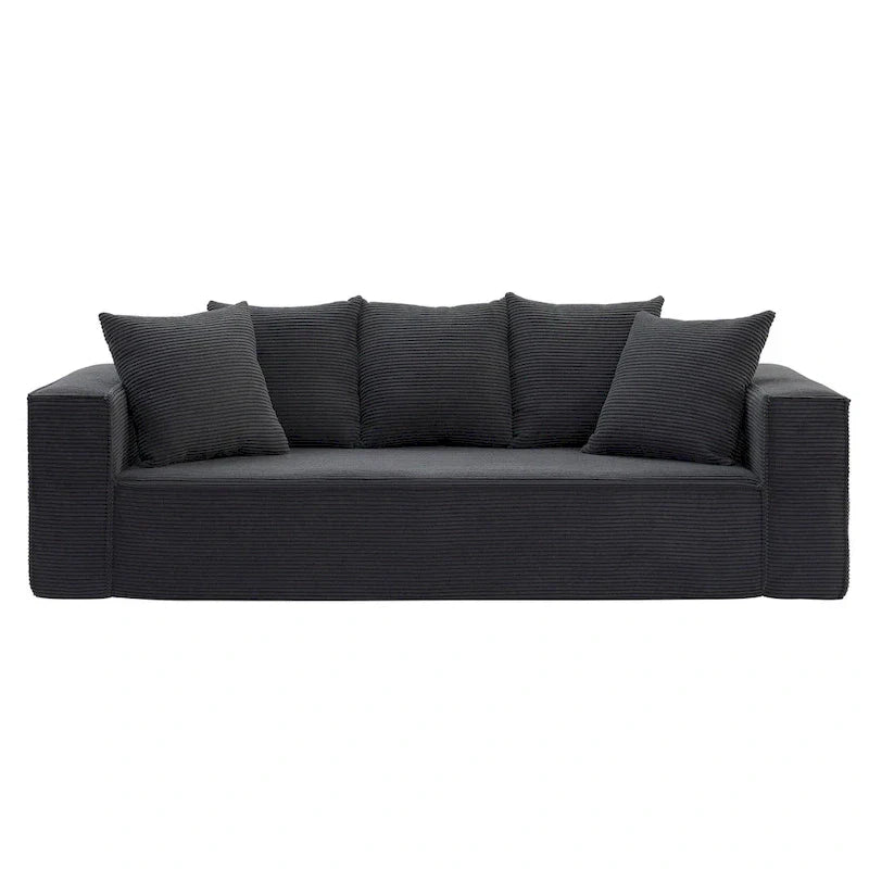 Canapé modulable 3 places en velours côtelé 88,97 avec 5 coussins et design spacieux