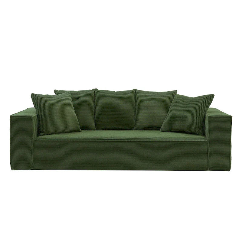 Canapé modulable 3 places en velours côtelé 88,97 avec 5 coussins et design spacieux