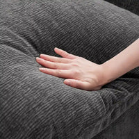 Ensemble de canapé sectionnel d'angle modulaire en chenille noir de 110 po à 7 places avec 2 coussins et pouf, pour salon ou appartement