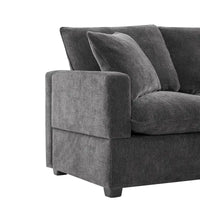 Ensemble de canapé sectionnel d'angle modulaire en chenille noir de 110 po à 7 places avec 2 coussins et pouf, pour salon ou appartement