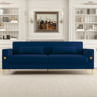 Canapé moderne 3 places en velours 85,63 avec accents dorés et coussins moelleux pour salon