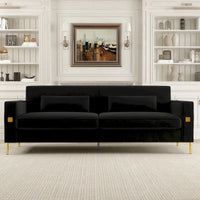 Canapé moderne 3 places en velours 85,63 avec accents dorés et coussins moelleux pour salon