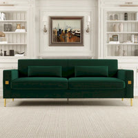 Canapé moderne 3 places en velours 85,63 avec accents dorés et coussins moelleux pour salon