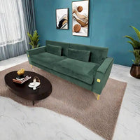Canapé moderne 3 places en velours 85,63 avec accents dorés et coussins moelleux pour salon