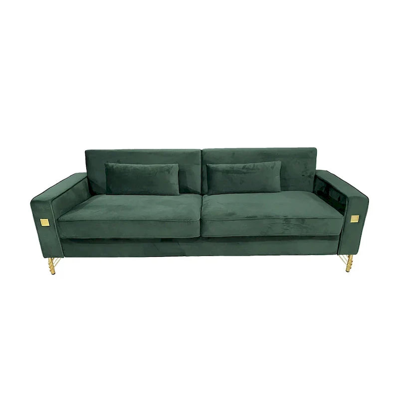 Canapé moderne 3 places en velours 85,63 avec accents dorés et coussins moelleux pour salon