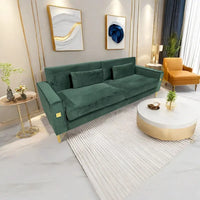 Canapé moderne 3 places en velours 85,63 avec accents dorés et coussins moelleux pour salon
