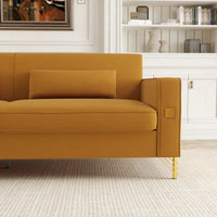 Canapé moderne 3 places en velours 85,63 avec accents dorés et coussins moelleux pour salon