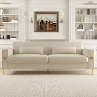 Canapé moderne 3 places en velours 85,63 avec accents dorés et coussins moelleux pour salon